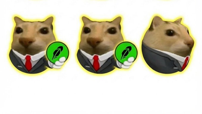 Three business cats holding the green Robinhood logo coin
